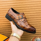 abordables Officiel-Chaussures habillées à boucle en similicuir marron pour homme avec motif crocodile – chaussures habillées élégantes pour le bureau et les événements professionnels