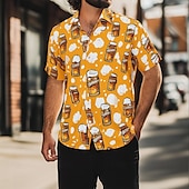 voordelige Eten &amp; Drinken-Voor heren Oktoberfest bier Overhemd Zomer overhemd Overhemd met knopen Korte mouw Mode-casual Buiten Feestdagen Zomer Lente Strijkijzer 3D-afdrukken shirts met kraag Oranje Khaki