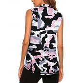 abordables Camisa de Mujer-Mujer camuflaje Camisa deportiva Camisas de polo Camiseta de tenis Sin Mangas Cremallera Alta elasticidad Dispersor de humedad Transpirable Tenis Golf pepinillo Cuello Vuelto Cuello con cremallera