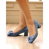 cheap 1950s-Women&#039;s Heels Retro Party Work Daily Bowknot Chunky Heel Square Toe Elegant Vintage Faux Suede Loafer Black Pink Blue