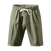 voordelige Klassiek-Voor heren Korte broek Linnen korte broek Zomer korte broeken Strandshorts Trekkoord Zak Elastische taille Gestreept Comfort Ademend Korte Strand Vakantie Feestdagen Hawaii Boho Zwart Marineblauw