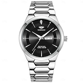 baratos Relógios Quartz-Relógio de quartzo masculino da moda com pulseira de aço, design simples e mostrador circular ipx7 à prova d&#039;água, calendário luminoso, data, relógio de quartzo