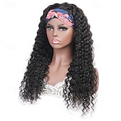 baratos Perucas capless de cabelo natural-Peruca de cabelo humano com faixa de cabeça de cor natural com mecanismo completo, peruca de onda profunda, densidade 150%