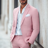 economico Abiti casual-Uomo Matrimonio Affari Completi in Lino Rosa Verde salvia Leggero Casual Tinta unita Vestibilità aderente 2 pezzi Monopetto a un bottone