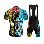 baratos Conjuntos de Roupa de Homem-Homens Camisa com Bermuda Bretelle Manga Curta Azul Moto Esportes Gráfico Geométrica Roupa