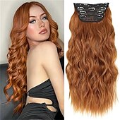 abordables Clip dans les extensions-Extensions de cheveux à clips pour femmes, cheveux longs ondulés, brun chocolat et brun foncé, 4 pièces, 24 pouces, synthétiques, doux et naturels, épais