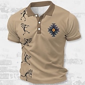 ieftine Polo vintage pentru bărbați-Bărbați Tribal Tricouri polo Waffle Cămașă de golf Manșon scurt Tricouri de polo Cămăși cu guler Îmbrăcăminte de vacanță Ținute de petrecere Nasturi Imprimare 3D Vară Primăvară Kaki