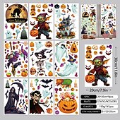 preiswerte Halloween Aufkleber-9 Bögen Halloween-Fensteraufkleber, doppelseitig, Sensenmann, Hexe, Fledermaus, Spinnennetz-Silhouette, statische Aufkleber für Glas, Fenster, Wand, Party-Dekor