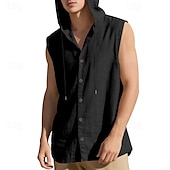 preiswerte Fitness Tank-Tops-Herren Tank Top Weste Unterhemd Ärmelloses Shirt Ärmellos Mit Kapuze Sommer Einfach Mode Designer Basic Knöpfe Urlaub Straße Ausgehen Schwarz Weiß Gelb Top T-Shirt für Herren