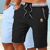 preiswerte Urlaub-Herren Shorts Leinenshorts Sommershorts Strandshorts Tasche Kordelzug Elastischer Bund Einfach Komfort Atmungsaktiv Knielang Täglich Ferien Strand Urlaub Mode Schwarz + Himmelblau Khaki+Marineblau