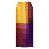 cheap Graphic Skirts-Women&#039;s Skirt Elegant Vintage Fashion Casual Midi Mid Waist Skirts Gradient Ruched Stretchy Yellow Summer Polyester