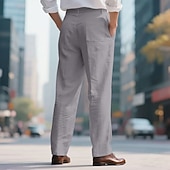 cheap Holiday-Men&#039;s Linen Pants Trousers Summer Pants Beach Pants Pocket Straight Leg Plain Comfort Breathable Vacation Daily Holiday Hawaiian Boho Black White
