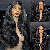 baratos Perucas de seda frontais de cabelo natural-Peruca de cabelo humano remy brasileiro com renda suíça hd real, 5x5, fechamento hd, perucas de cabelo humano ultrafinas com renda frontal hd, com nós descoloridos e pré-arrancados para mulheres