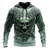 economico abiti da uomo con cappuccio stampati-Per uomo Teschio 3D Felpe con cappuccio Felpa Felpa con cappuccio Felpa con cappuccio Girocollo Cool Stampa 3D Club Abbigliamento casual alla moda Nero Rosso Coulisse Autunno Inverno progettista