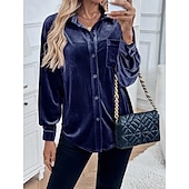 preiswerte Damen Einfache Oberteile-Damen Hemd Einfarbig Elegant Stilvoll Lässig Langarm Hemdkragen Normale Oberteile Täglich Knöpfe Rote Blau Braun Grün Sommer Frühling