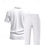 cheap Men's Classic Polo-Men's Polo Shirts Golf Shirt Outdoor Daily Wear Lapel Short Sleeve Fashion Hawaiian Plain 2 Piece Summer Regular Fit Black White Navy Blue Khaki Army Green Light Sky Blue Polo Shirts