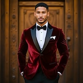 preiswerte Blazer &amp; Jacke-Herren Blazer Blazer Party Formeller Abend Vintage Einfarbig Einreihig Ein-Knopf Normale Passform Polyester Herren Anzug Burgunderrot - Steigendes Revers