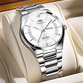 baratos Relógios Quartz-Relógio de quartzo masculino da moda com pulseira de aço, design simples e mostrador circular ipx7 à prova d&#039;água, calendário luminoso, data, relógio de quartzo