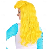 economico Parrucche dei personaggi dei film-Parrucca Smurfette da donna per costumi di adulti accessorio costumi Smurf giallo brillante Parrucche di Halloween