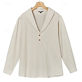 preiswerte Straße-Herren Hemd Leinenhemd Popover-Hemd Sommerhemd Strandbekleidung Einfarbig Urlaub Straße Schwarz Himmelblau Khaki Langarm Kragen Sommer Frühling Bekleidung