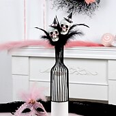 お買い得  ハロウィンのリースとフラワー装飾-ハロウィンの造花ブーケ1束、羽根、カボチャ、頭蓋骨のピック付き、パーティーや家の装飾用の恐ろしい造花