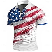  4 juli 2026 250:e Herr Amerikanska flaggan Pikétröjor med dragkedja Kortärmad Polotröjor Skjortor med krage Ledigt Fritids- Dagliga kläder 3D-utskrift Sommar Blå Vit