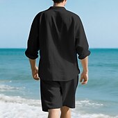 abordables Ensembles t-shirts-Homme Ensembles T-shirt Tenues 2 pièces Ensemble Short manche longue Revers Été Uni Mode Occasionnel 2 pièces Vacances Tenue quotidienne Sortir Noir Blanche Kaki T-shirt haut de gamme pour homme