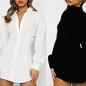 economico Vestito Semplice-Per donna Mini Abito Abito Camicia Classico Moderno Vacanza Quotidiano Uscire Vestibilità regolare Semplice Manica Lunga Colletto a Camicia Nero Bianco Estate