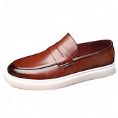 billiga Herrsneakers-bruna penny loafersneakers för män – slät finish med hybridsula, slip-on smarta vardagsskor för kontor, resor och urban stil