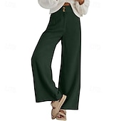 cheap Wide Leg &amp; High Waisted-Women&#039;s Slacks Pants Trousers Streetwear Casual Full Length Natural Plain Pocket Buckle Outdoor Comfortable Outdoor Vacation Daily Wear Apricot Black Orange Green Fall Regular Fit