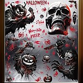levne Halloween samolepky-8 listů halloweenských samolepek na okna, statické skleněné samolepky s dýní, kostrou a netopýrem, dekorace do výloh obchodů a obchodních center.