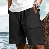 economico Vacanza-Per uomo Pantaloncini cargo Shorts Shorts di Lino Pantaloncini Estivi Shorts da Spiaggia Elastico in vita Coulisse Multi-tasche Semplice Lunghezza al ginocchio All&#039;aperto Casuale Quotidiano Vacanza