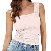 abordables Débardeur Simple-Femmes Hauts d&#039;été Couleur Unie Occasionnel Sans manches Sans manches Col carré Hauts Réguliers Quotidien Vert herbe Vert cendré Blanche Vert Véronèse Rose poussiéreuse Été