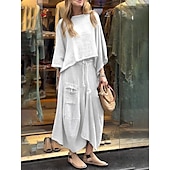 abordables Ensembles-Femmes Élégant Mode Basique Ensembles de Pantalons manche longue Col rond Couleur Unie Extérieur Travail Occasionnel Noir Blanche Jaune Été Coupe régulière