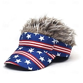 billige Baseballcaps for menn-Herre Visirhatt med piggparykker Falsk hårvisir Parykk menn solhatt Baseballcaps Parykkhatt kaffe Grå Polyester / bomullsblanding Trykt mønster Mote Fritid Daglig Uavhengighetsdagen Amerikansk flagg
