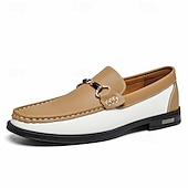 cheap Men&#039;s Slip-ons &amp; Loafers-Men&#039;s Green and White Faux Leather Moccasin Loafers Fashion Slip-On Driving Shoes for Casual Wear and Spring Outfits