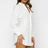 economico Vestito Semplice-Per donna Mini Abito Abito Camicia Classico Moderno Vacanza Quotidiano Uscire Vestibilità regolare Semplice Manica Lunga Colletto a Camicia Nero Bianco Estate
