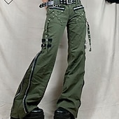 abordables pantalones cargo de mujer-Mujer Pantalones cargo Moda Ropa de calle Longitud total Baja cintura Color sólido Cremallera Cómodo Microelástico Deporte Ropa Cotidiana Verde Ejército Verano Primavera Ajuste regular