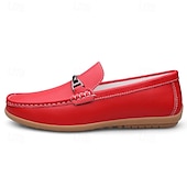 voordelige Casual loafers-Rode imitatieleren loafers voor heren, stijlvol instapmodel met comfortabele, zachte binnenzool, ideaal voor zakelijke, casual weekenden en reizen