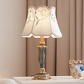 cheap Bedside Lamp-Bedside Lamps Table Lamp Traditional for Living Room 21.26&#039;&#039; Retro Bedroom Lamp Resin with Gray Green Lampshade for Bedside Table Nightlamps