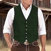 preiswerte Herrenweste-Herren Weste aus Wildlederimitat Weste Gilet Wildlederweste Outdoor Täglich Vintage Frühling Herbst Tasche Knöpfe Polyester Bequem Einfach Einreihig Ein-Knopf V Ausschnitt Normale Passform Schwarz