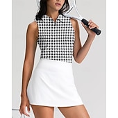 abordables Chemise pour femmes-Femmes Pied-de-poule T-shirt de sport T-shirt POLO Chemise de tennis Sans manches Fermeture éclair Haute élasticité Évacuation de l'Humidité Respirant Tennis Le golf Course Col Rabattu Col zippé