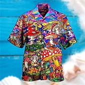 economico Cibo &amp; Bevande-Per uomo Funghetto Camicia Camicia hawaiana Camicia Aloha Camicia Collo ripiegabile Di tendenza Originale Informale Esterno Strada Informale Nero Giallo Nero - viola S M L
