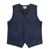 abordables Chalecos-Hombre Chaleco Vacaciones Fiesta Negocio Moda Casual Primavera Otoño Botones Bolsillo Poliéster Pana Cómodo Color sólido Recto 1 botón Escote en Pico Ajuste regular Marrón Oscuro Negro Azul Marino