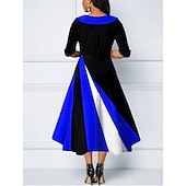 halpa Raidallinen ja geometrinen mekko-Naisten Midimekko A linjainen mekko Bodycon mekko Puolimuodolliset mekot Toimisto Normaali Geometrinen 3/4 hiha V kaula-aukko Keltainen Viini Sininen Purppura Kesä Syksy