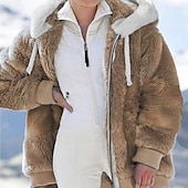 levne Sherpa bundy-Dámské Zimní kabát Fleecová bunda Zahřívací Pohodlné Zip Kožešinový límec Módní Venkovní Pevná barva Běžné / Denní Víkend Zip Standardní Kapuce Běžný Dlouhý rukáv Svrchní oděvy Fialová Vodní modr