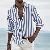 voordelige Geometrisch patroon-Voor heren Geometrisch Gestreept Overhemd Overhemd met knopen Lange mouw Mode-casual Dagelijks gebruik Causaal Strand Kleding Zomer Lente Strijkijzer 3D-afdrukken Linnenachtig shirt Zwart Blozend