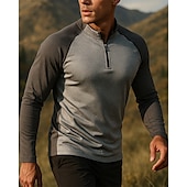 preiswerte Oberteile-Herren Polo-Sweatshirt Wanderspitze Langarm Stehkragen T-Shirt Oberteil Außen Atmungsaktiv Schnelltrocknend Leicht Viertelreißverschluss Polyester Patchwork Dunkelgrau Tennis Golfspiel Laufen