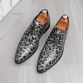tanie Formalny-czerwone buty wizytowe z nadrukiem w panterkę dla mężczyzn – modne buty sznurowane dla panów podążających za modą, odpowiednie na imprezy i nieformalne wydarzenia