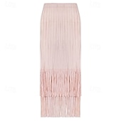 abordables Jupes unies-Femmes Ample Élégant ancien Mode Midi Taille Moyenne Jupes Frange à pompons Froncé Élastique Vacances Quotidien Aqua bleu Noir Vert Claire Rose Claire Été Polyester
